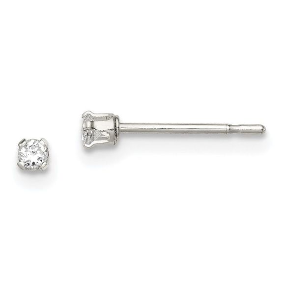 Sterling Silver Polished  2mm Round Snap Set CZ Stud Earrings - Picture 1 of 4